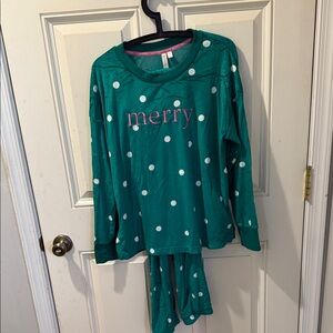 Merry Green Polka Dot Joyspun  Women’s Pajamas Size M SMOKE FREE HOME